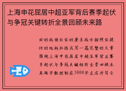 上海申花屈居中超亚军背后赛季起伏与争冠关键转折全景回顾未来路 上海申花屈居中超亚军背后赛季起伏与争冠关键转折全景回顾未来路